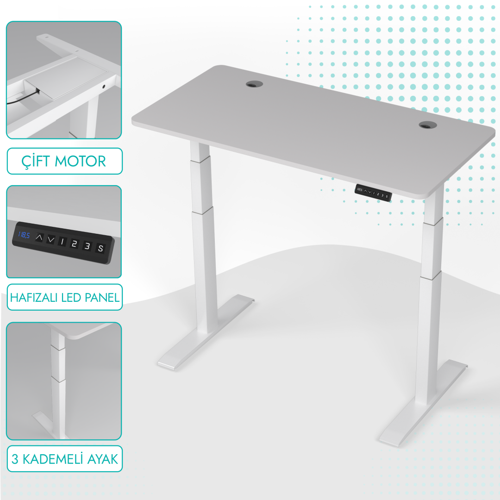 O-Flex Duo Çift Motorlu Elektrikli Yükseklik Ayarlı Masa - 140X70 - Beyaz