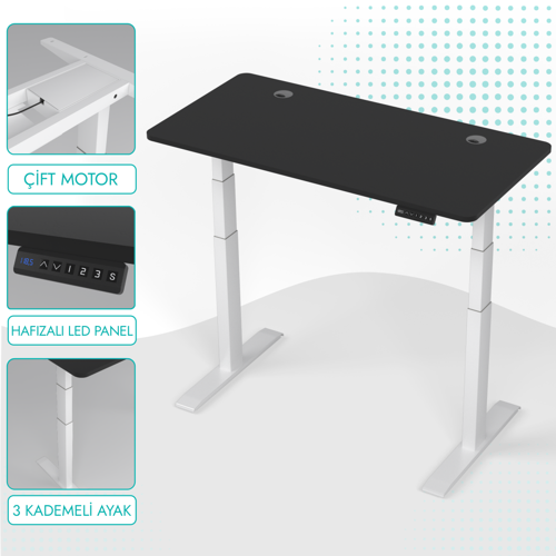 O-Flex Duo Çift Motorlu Elektrikli Yükseklik Ayarlı Masa - 140X70 - Siyah