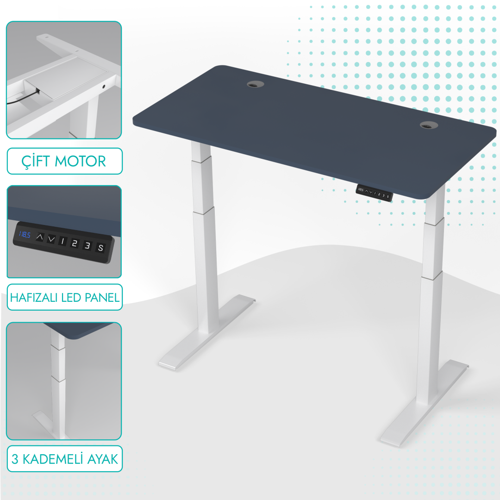 O-Flex Duo Çift Motorlu Elektrikli Yükseklik Ayarlı Masa - 180X80 - Pasifik Mavi
