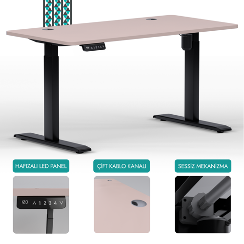 O-Flex Tek Motorlu Elektrikli Yükseklik Ayarlı Masa - 180X80 - Latte
