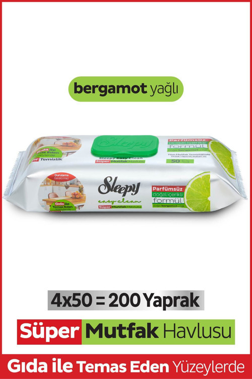 Easy Clean Süper Yüzey Temizlik Mutfak Havlusu&Mendili Bergamot Yağlı 4X50 (200 Yaprak)