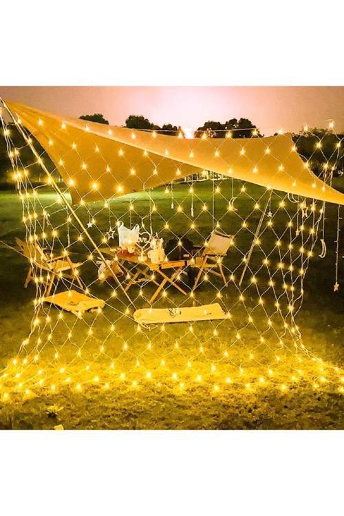 2x2 Metre Ağ Perde Sarı Led Işık 144 Ledli Fişli Bahçe Aydınlatma Yılbaşı Parti Süsleme Lambası