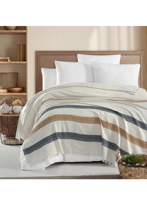 Home Wave 200x230 Çift Kişilik Pike-Ekru/Hardal