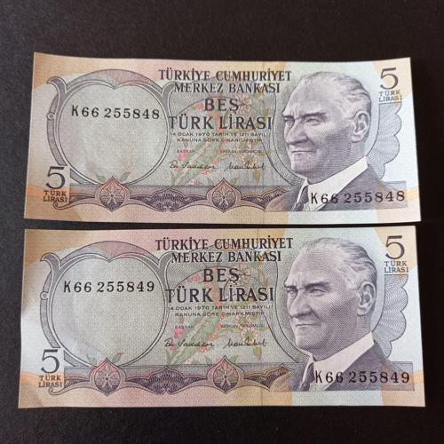 Escoines Koleksiyon 3996367e864f4aeb6f 6.Emisyon 5 türk lirası seri takipli CA/ÇİL eski kağıt para