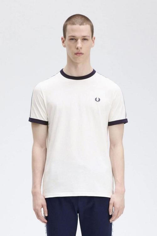 Fred Parry Erkek Beyaz Logo Detaylı T-shirt