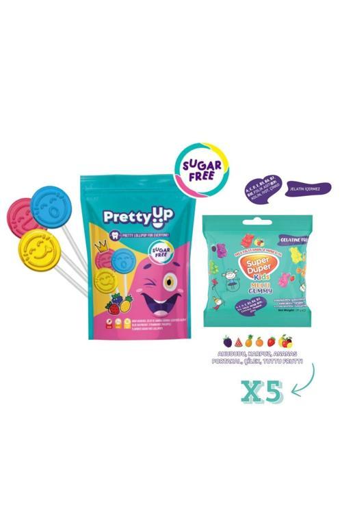 Mutlivitamin Ve Mineralli Jelibon (Kids Multi Gummy) 20Gx5 & Pretty Up Şekersiz Lolipop 55G