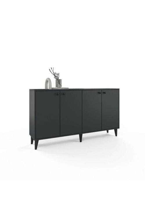 Livorno Konsol / Çok Amaçlı Dolap - Antrasit - 4 Kapaklı