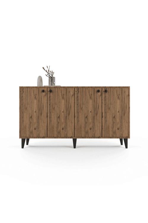 Livorno Konsol / Çok Amaçlı Dolap - Atlantik Çam - Çam Rengi - 4 Kapaklı