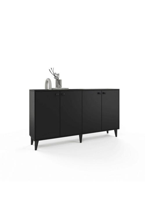 Livorno Konsol / Çok Amaçlı Dolap - Siyah - 4 Kapaklı
