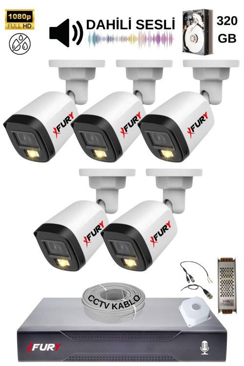 5 Kamera Sesli Gece Renkli Güvenlik Kamerası Full Hd-su Geçirmez Güvenlik Kamerası Seti 320GB