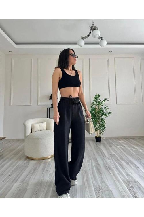 Gofre Kumaş Fitilli Tiril Tiril Bol Paça Pantolon Salaş Model