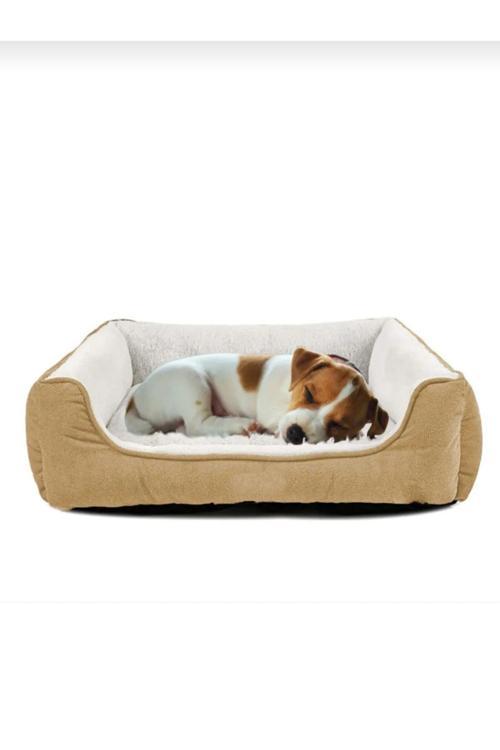 Kahverengi Peluş Köpek Yatağı - Silinebilir - Yıkanabilir - Küçük Irk - Pofuduk Peluş Minder