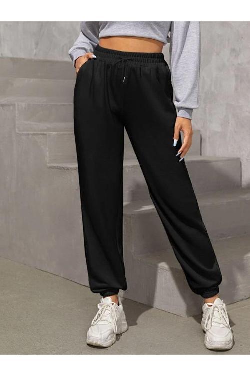 Yüksek Bel Paça Lastikli Pamuklu Şardonlu Kadın Eşofman Altı