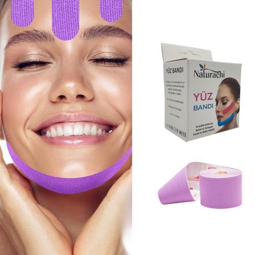 Beauty Tape Yüz Yogası İçin Kinesio Tape Face Tape Yüz Germe Bandı Mor Renk