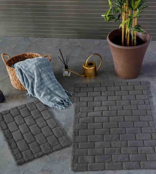 Wall 2'li Koyu Gri Banyo Paspası Seti