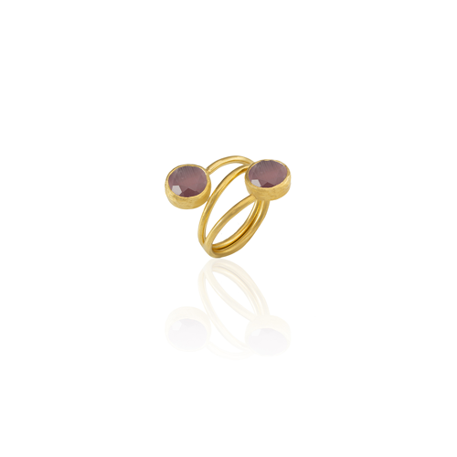 Kadir Jewellery 22 Ayar Altın Kaplama Zirkon Taşlı Ayarlanabilir Renkli Taşlı Yüzük