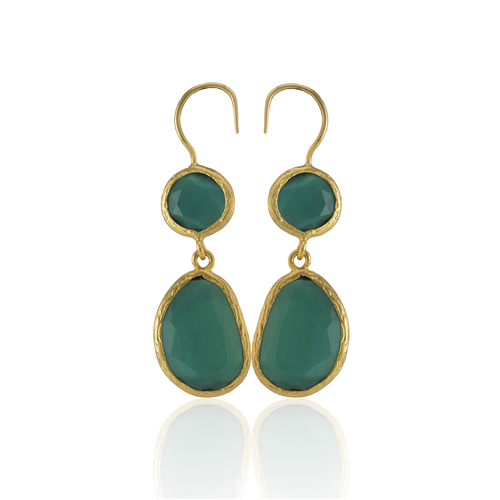 Kadir Jewellery 22 Ayar Altın Kaplama Kadın Taşlı Küpe -El İşçiliği Ve Hipoalerjenik Küpe