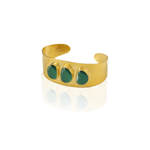 Kadir Jewellery 22 Ayar Altın Kaplama El İşçiliği Zirkon Taşlı Kadın Kelepçe Bilezik