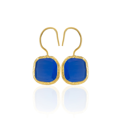 Kadir Jewellery 22 Ayar Altın Kaplama Kare Taşlı Küpe -El İşçiliği Ve Hipoalerjenik Küpe