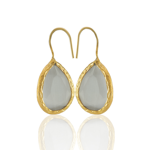 Kadir Jewellery 22 Ayar Altın Kaplama Damla Taşlı Küpe -El İşçiliği Ve Hipoalerjenik Küpe