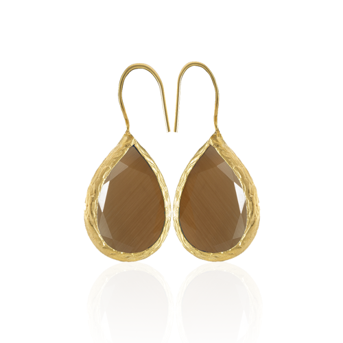 Kadir Jewellery 22 Ayar Altın Kaplama Damla Taşlı Küpe -El İşçiliği Ve Hipoalerjenik Küpe