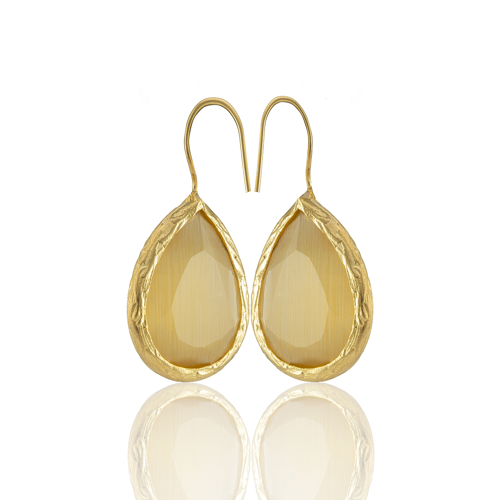 Kadir Jewellery 22 Ayar Altın Kaplama Damla Taşlı Küpe -El İşçiliği Ve Hipoalerjenik Küpe
