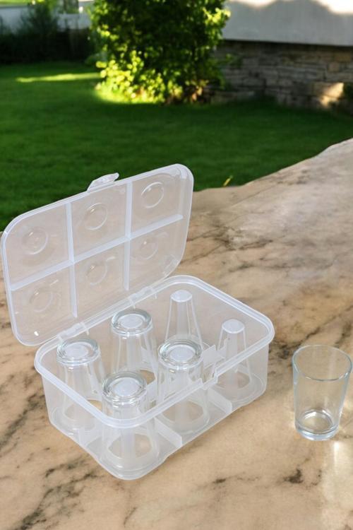 Şeffaf Su Bardağı Taşıma Kutusu 6 Bardaklı Kırılmayı Önleyici Esnek Plastik Piknik Kutusu