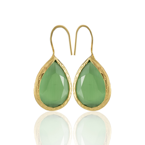 Kadir Jewellery 22 Ayar Altın Kaplama Damla Taşlı Küpe -El İşçiliği Ve Hipoalerjenik Küpe