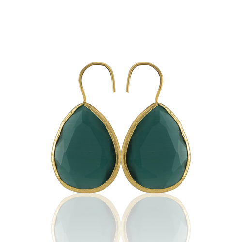 Kadir Jewellery 22 Ayar Altın Kaplama Damla Taşlı Küpe -El İşçiliği Ve Hipoalerjenik Küpe