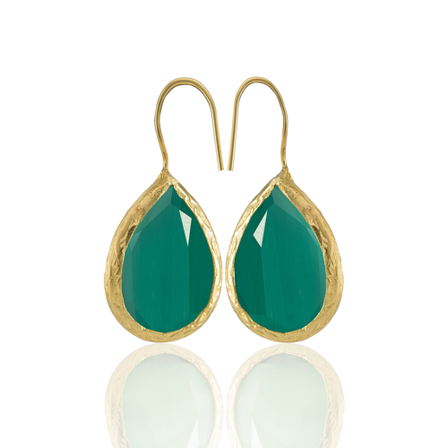Kadir Jewellery 22 Ayar Altın Kaplama Damla Taşlı Küpe -El İşçiliği Ve Hipoalerjenik Küpe