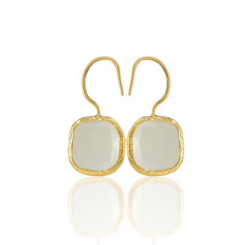 Kadir Jewellery 22 Ayar Altın Kaplama Kare Taşlı Küpe -El İşçiliği Ve Hipoalerjenik Küpe