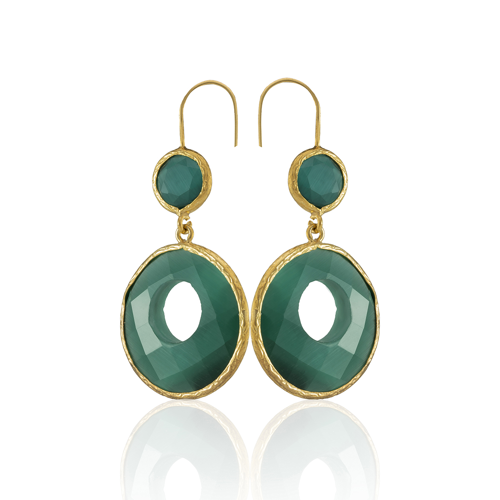 Kadir Jewellery 22 Ayar Altın Kaplama Kadın Taşlı Küpe -El İşçiliği Ve Hipoalerjenik Küpe