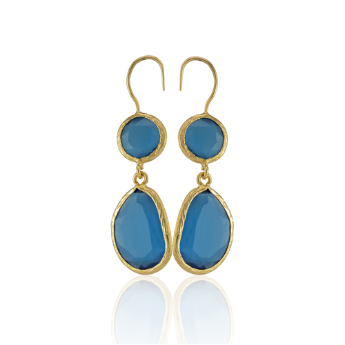 Kadir Jewellery 22 Ayar Altın Kaplama Kadın Taşlı Küpe -El İşçiliği Ve Hipoalerjenik Küpe