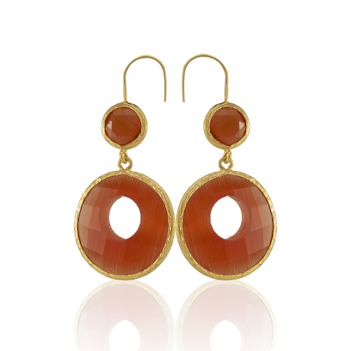 Kadir Jewellery 22 Ayar Altın Kaplama Kadın Taşlı Küpe -El İşçiliği Ve Hipoalerjenik Küpe