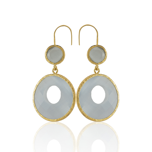 Kadir Jewellery 22 Ayar Altın Kaplama Kadın Taşlı Küpe -El İşçiliği Ve Hipoalerjenik Küpe