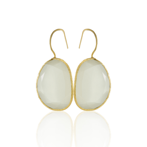 Kadir Jewellery 22 Ayar Altın Kaplama Fosil Taşlı Küpe -El İşçiliği Ve Hipoalerjenik Küpe