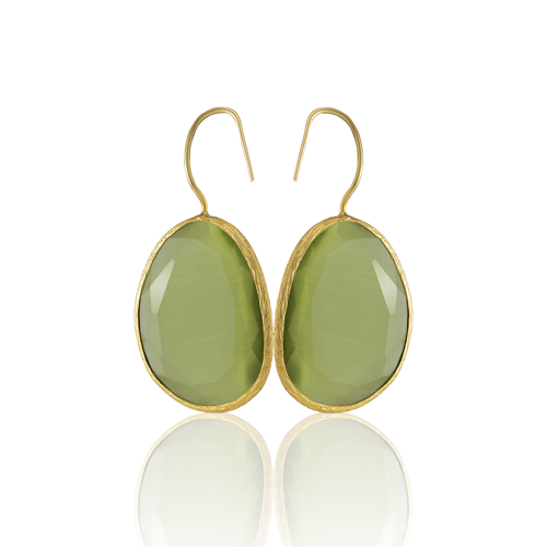 Kadir Jewellery 22 Ayar Altın Kaplama Fosil Taşlı Küpe -El İşçiliği Ve Hipoalerjenik Küpe