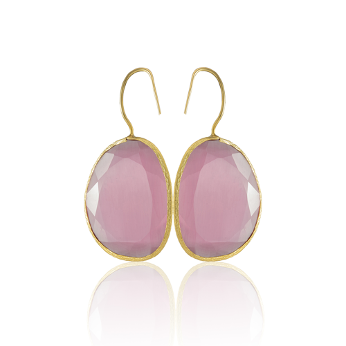 Kadir Jewellery 22 Ayar Altın Kaplama Fosil Taşlı Küpe -El İşçiliği Ve Hipoalerjenik Küpe