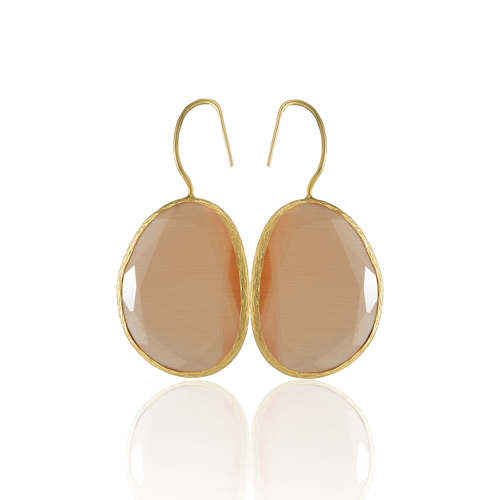 Kadir Jewellery 22 Ayar Altın Kaplama Fosil Taşlı Küpe -El İşçiliği Ve Hipoalerjenik Küpe