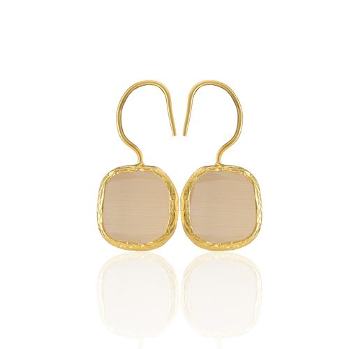 Kadir Jewellery 22 Ayar Altın Kaplama Kare Taşlı Küpe -El İşçiliği Ve Hipoalerjenik Küpe