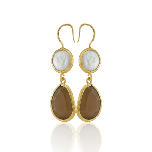Kadir Jewellery 22 Ayar Altın Kaplama Kadın İnci Küpe -El İşçiliği Ve Hipoalerjenik Küpe