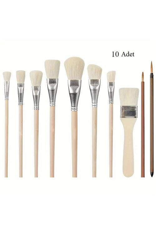 Seramik Sırlama Fırça Seti, Seramik Boyama, Yaldızlama, Çini, Vazo, Hobi Işleri, Koyun Tüyü-Set 10Ad