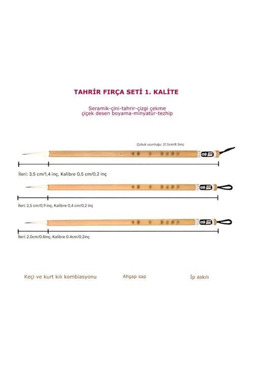 Tahrir Fırça Seti 3 Adet, 1-2-3 Numara 1. Kalite-Çini, Seramik, Tezhip, Minyatür, Boyama, Çizgi