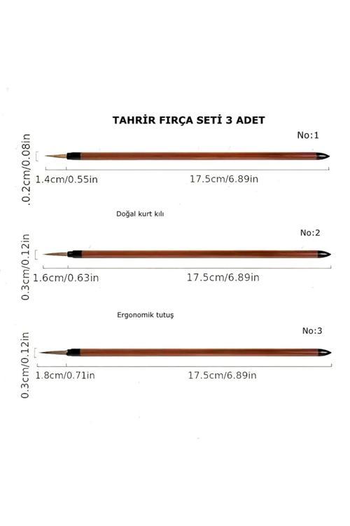 Tahrir Fırça Seti 3 Adet, 1-2-3 Numara 1. Kalite-Çini, Seramik, Tezhip, Minyatür,Boyama Sanatları