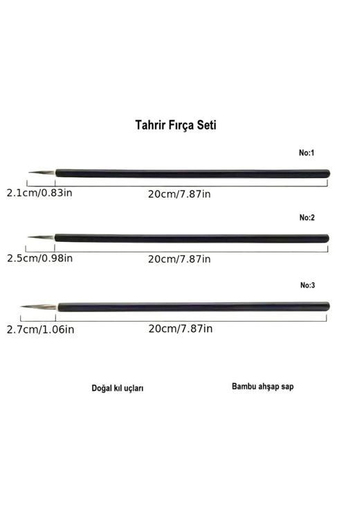 Tahrir Fırça Seti 3 Adet, 1-2-3 Numara Fırça-(Çini, Seramik, Tezhip, Minyatür,Boyama Sanatları)