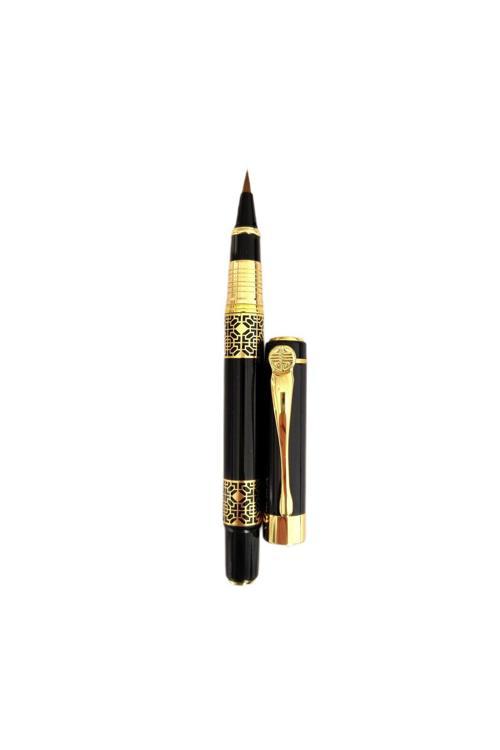 Fırça Uçlu Dolma Kalem, Brush Pen, Kurt Kılı, Hazneli, Siyah-Çini, Seramik Tahrir Fırçası No:1