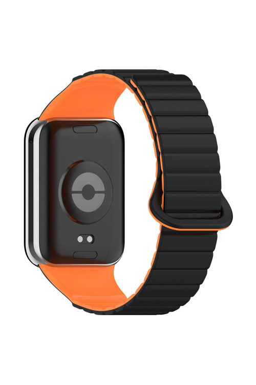 Xiaomi Redmi Watch 4 Silikon Kordon Zore Krd-105 Strap Kayış-Siyah-Turuncu