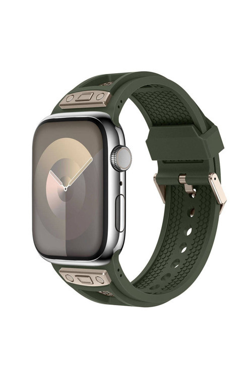 Apple Watch 44Mm Uyumlu Hava Alabilen Delikli Metal Süslemeli Desenli Silikon Kordon