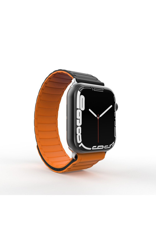 Apple Watch 10 46Mm Zore Krd-122 Silikon Kordon Strap Kayış-Siyah-Turuncu
