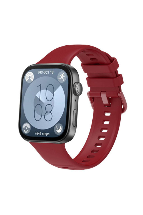 Huawei Watch Fit 3 Band Serisi Klasik Kordon Silikon Strap Kayış-Koyu Kırmızı